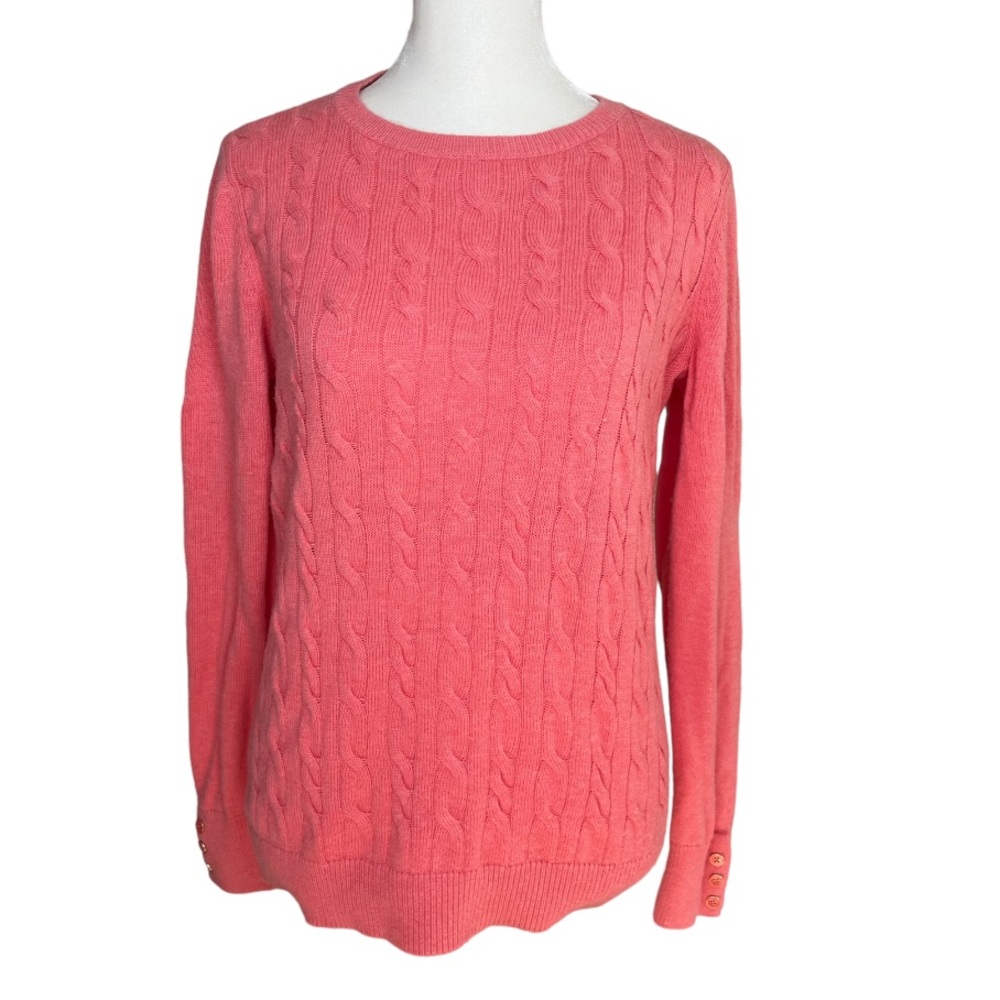 Talbots Coral Cable Knit Wool Blend Crewneck Sweater Size M